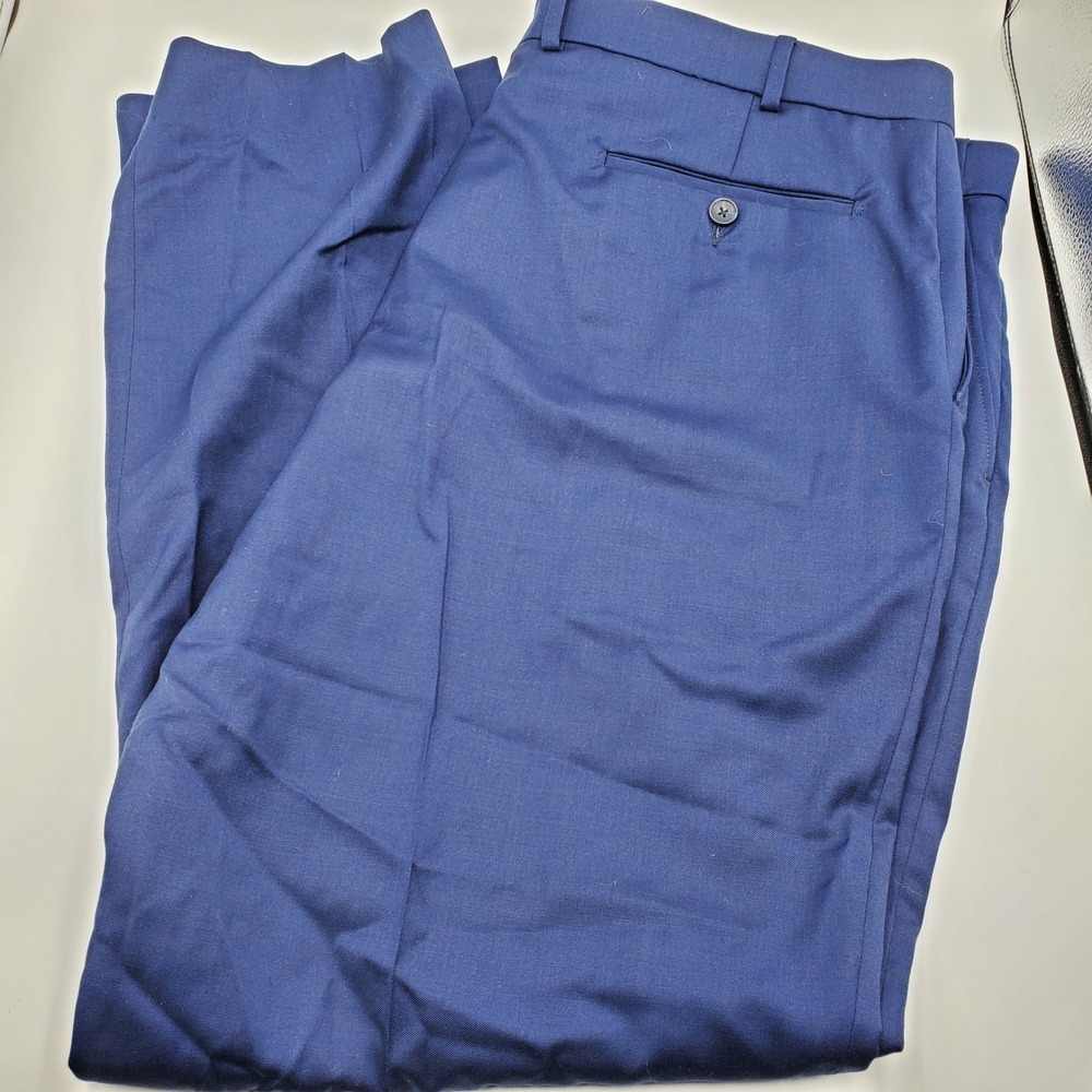 Ballin Mens Navy Blue Super 120s Wool Flat Front Dress Trousers Pants Size 42